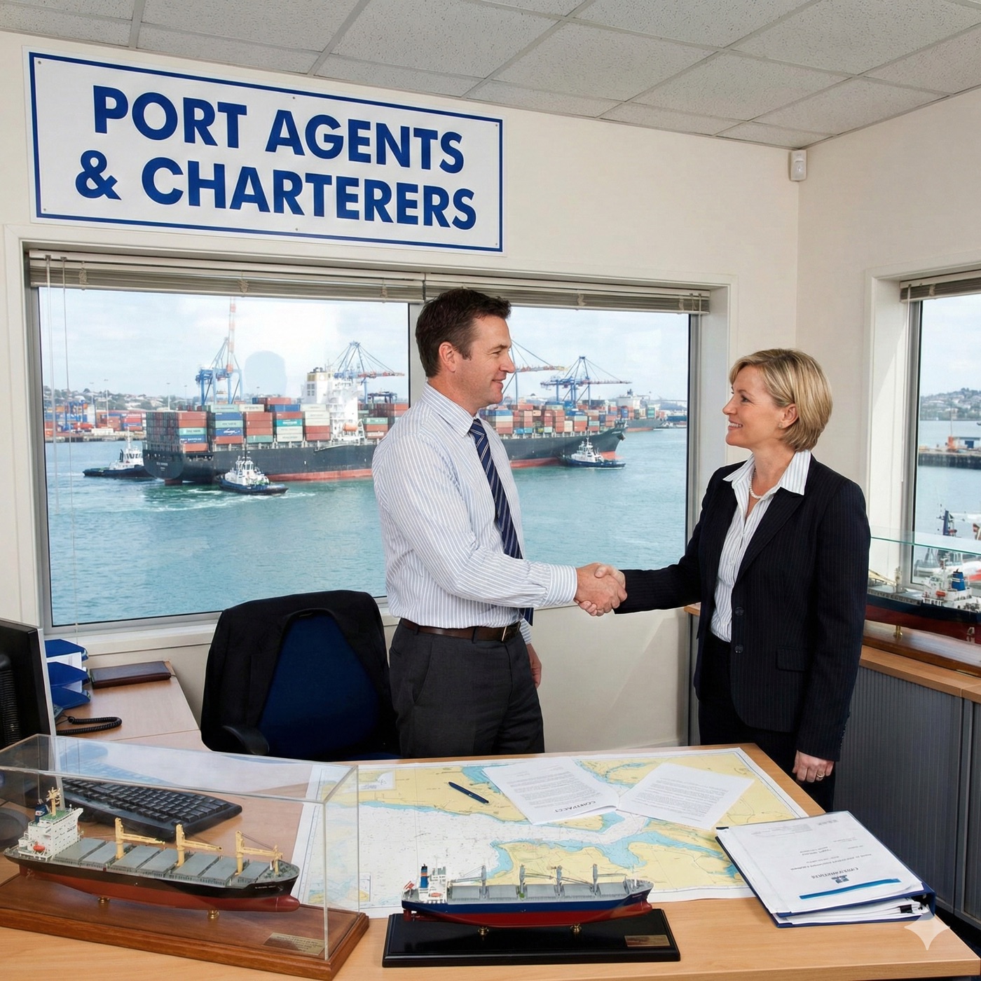 SPICA port-call agents in a Vancouver harbour office, coordinating vessel call planning with a partner