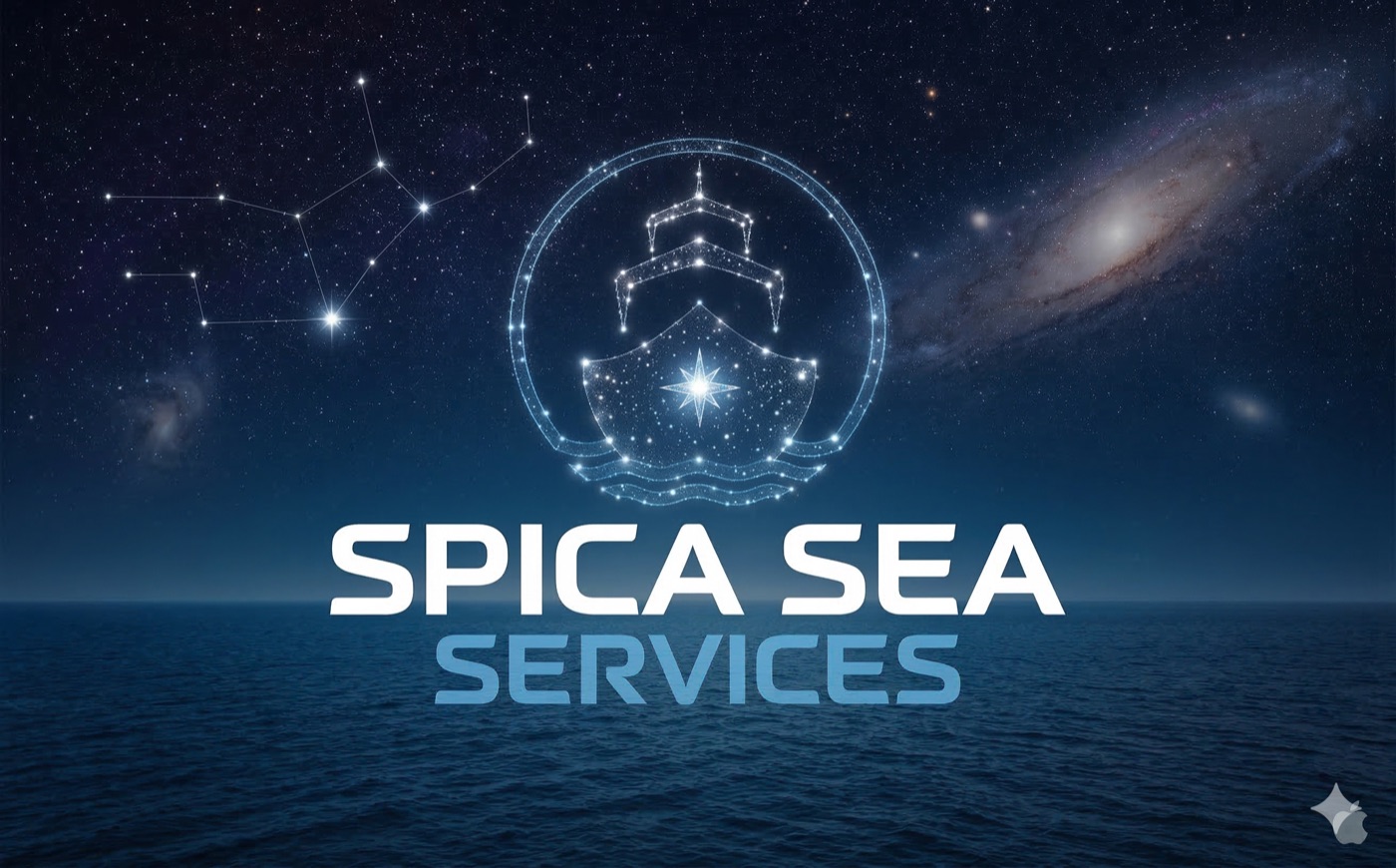 SPICA SEA SERVICES brand cover graphic with constellation backdrop